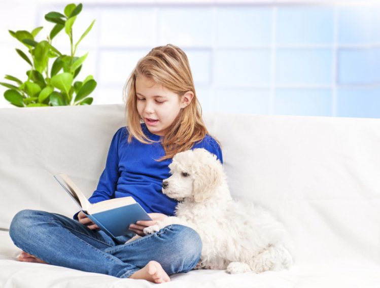 読書する女の子と犬